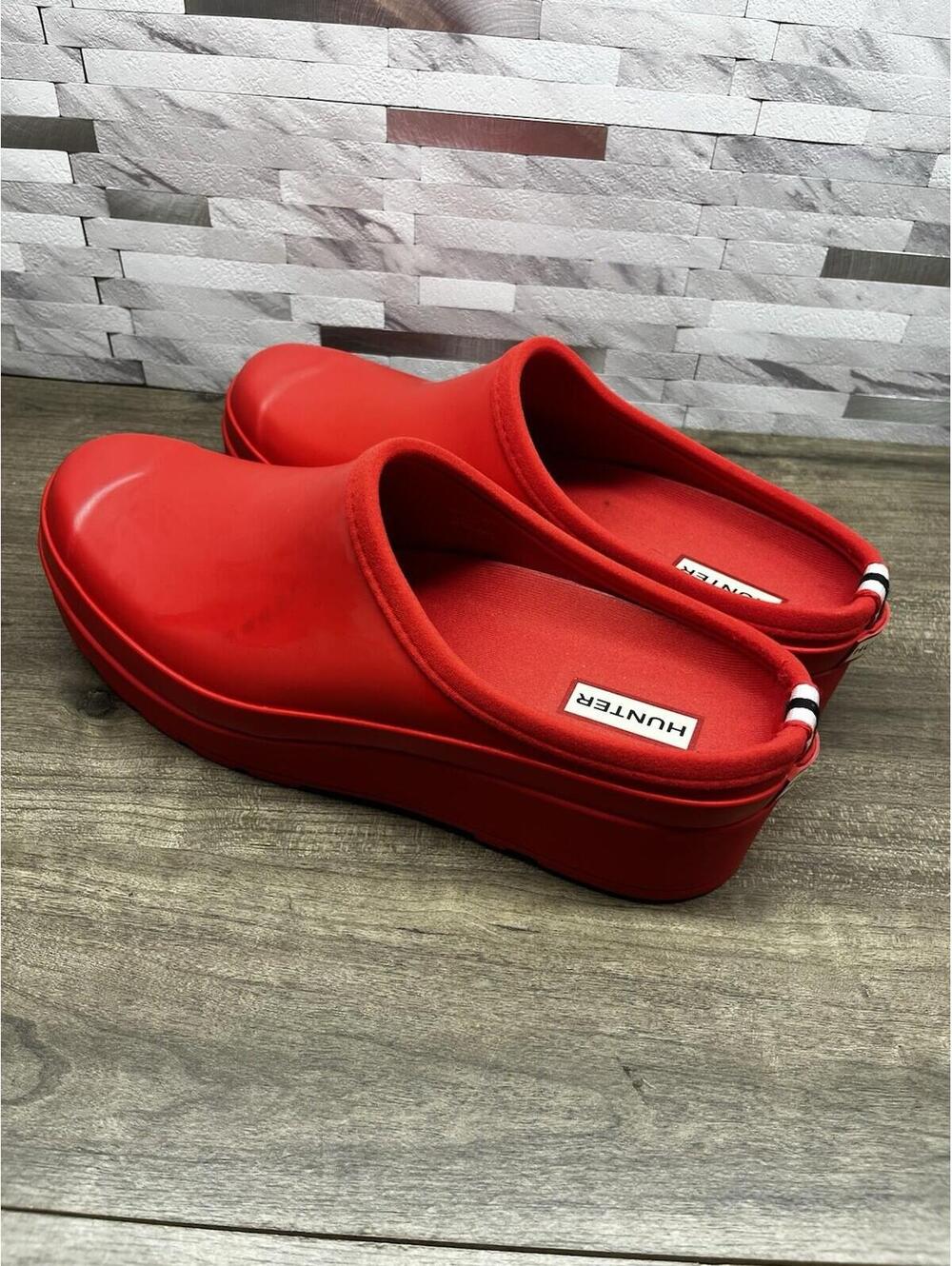 Hunter Original Play Clogs Women’s 11 Red Rubber Rain Shoes Garden Slip On - Picture 4 of 7